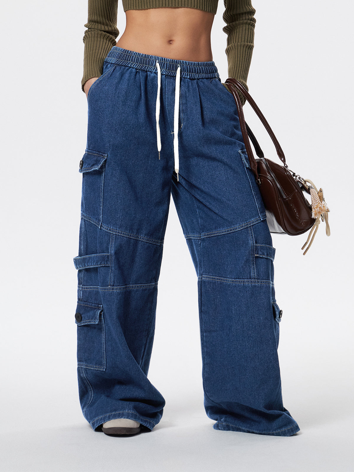 Punk Blue Wash Baggy Cargo Jeans