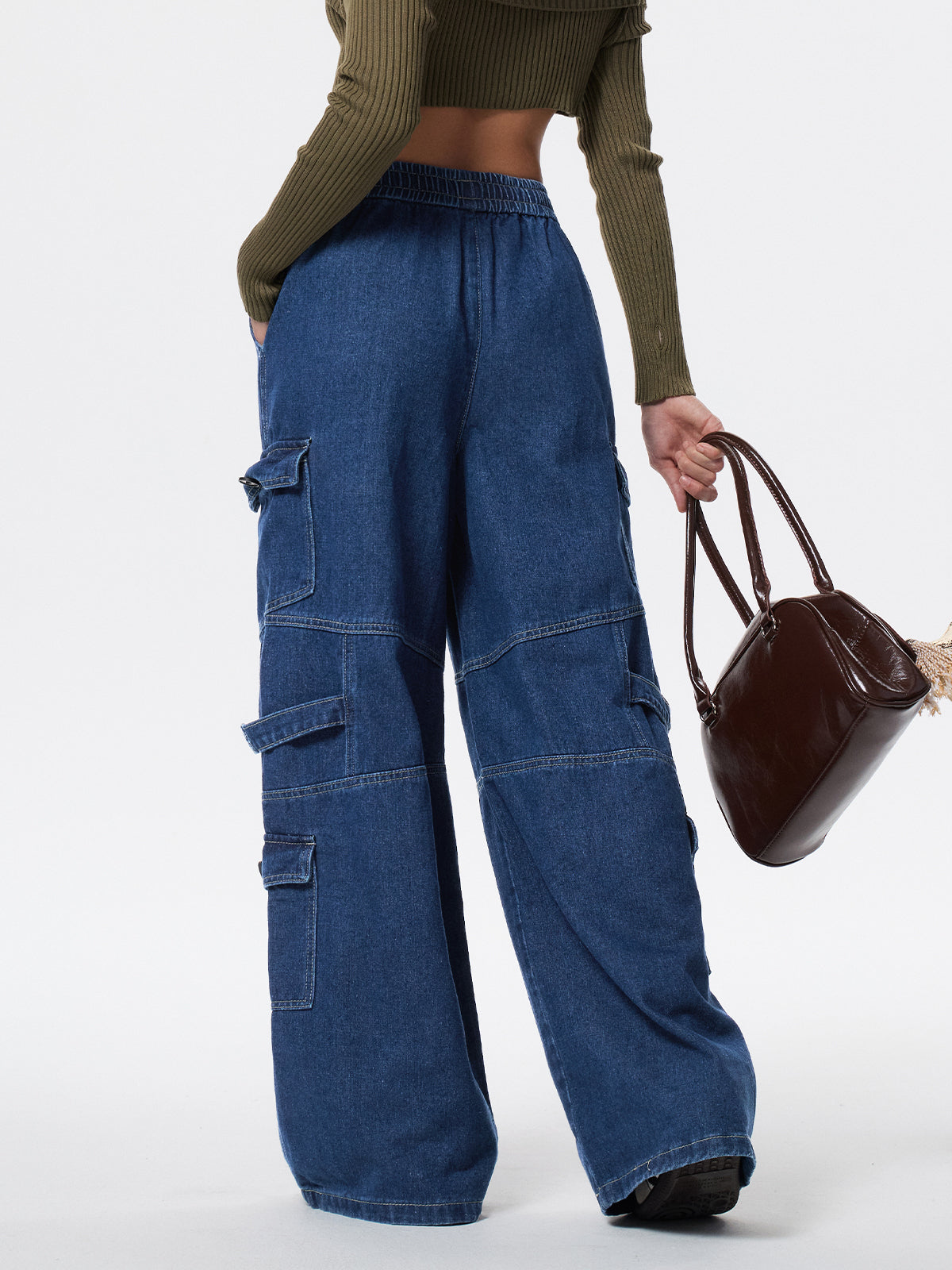 Punk Blue Wash Baggy Cargo Jeans
