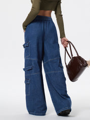 Punk Blue Wash Baggy Cargo Jeans