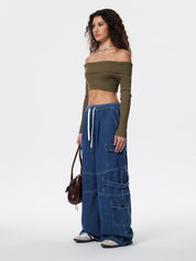 Punk Blue Wash Baggy Cargo Jeans