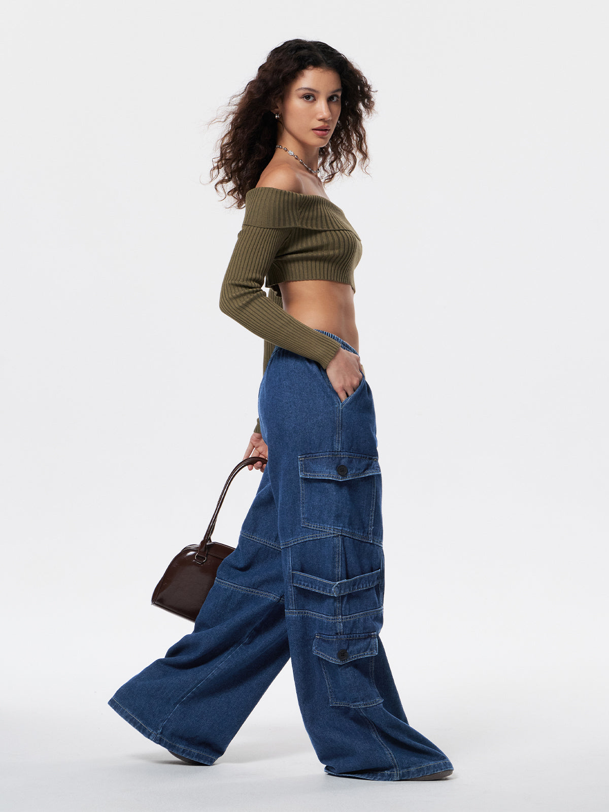 Punk Blue Wash Baggy Cargo Jeans