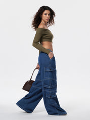Punk Blue Wash Baggy Cargo Jeans