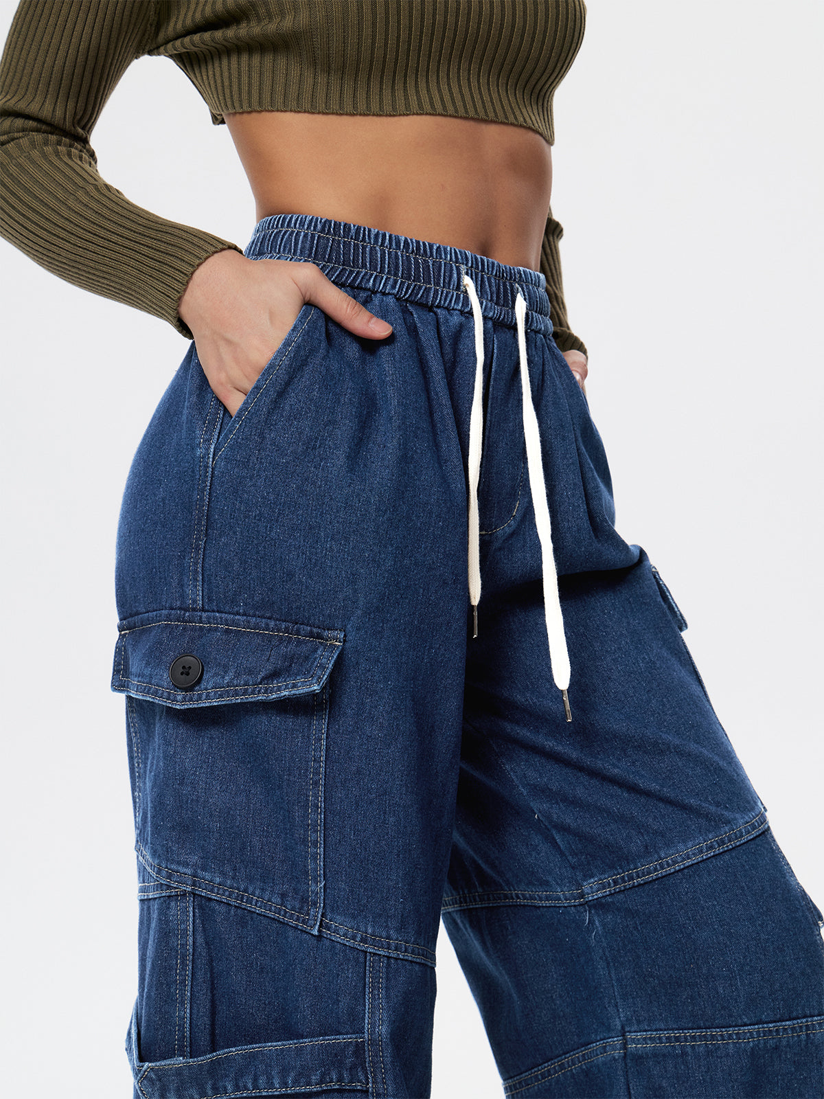 Punk Blue Wash Baggy Cargo Jeans