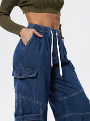 Punk Blue Wash Baggy Cargo Jeans