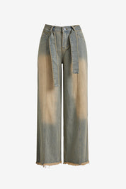 Tie Strap Seam Detail Boyfriend Jeans