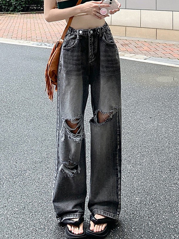 Vintage Wash Distressed Ripped Jeans