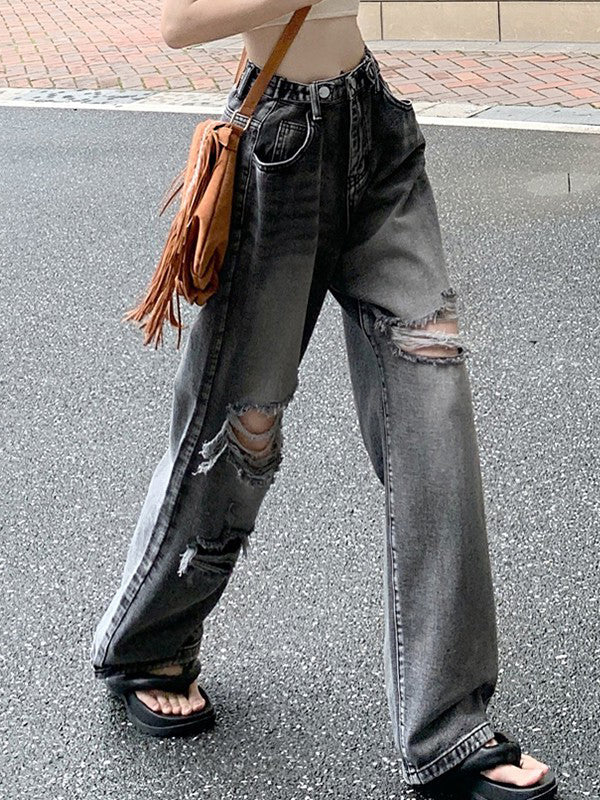 Vintage Wash Distressed Ripped Jeans
