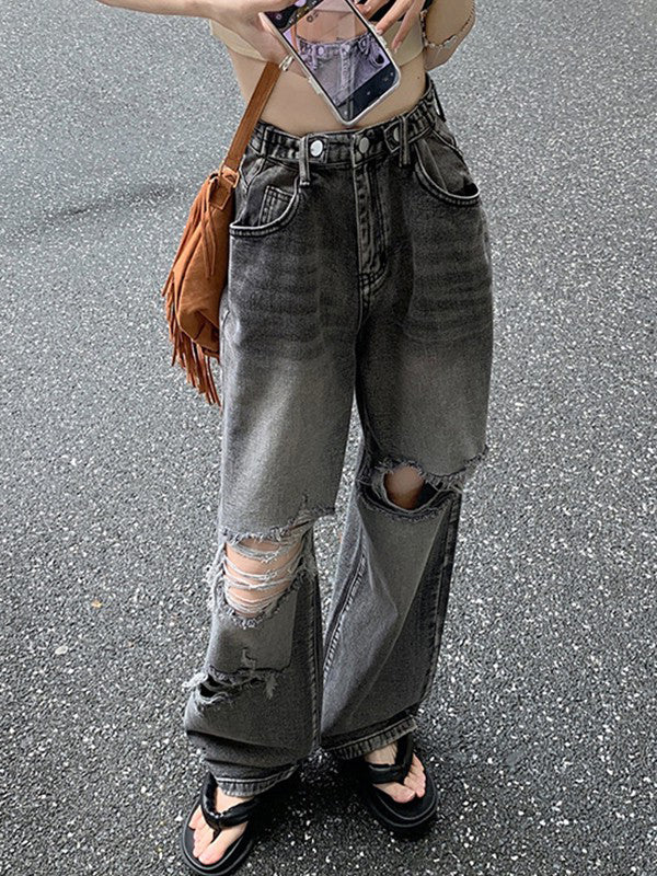 Vintage Wash Distressed Ripped Jeans