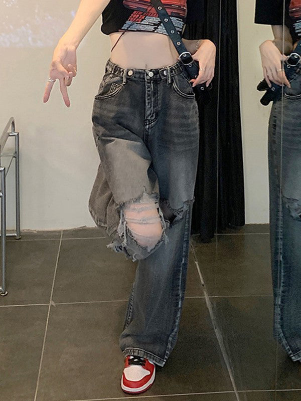 Vintage Wash Distressed Ripped Jeans