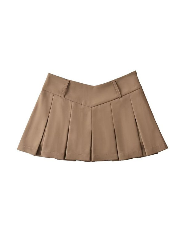 V Cut Pleated Micro Mini Skirt