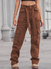 Belted Baggy Denim Cargo Jeans