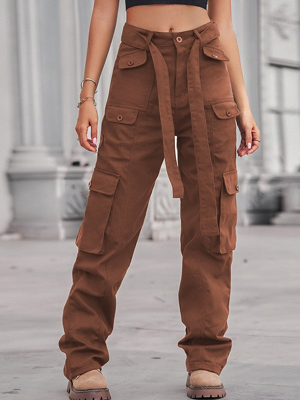 Belted Baggy Denim Cargo Jeans