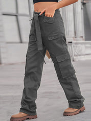 Belted Baggy Denim Cargo Jeans