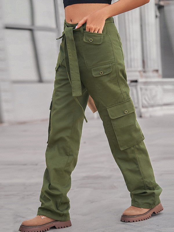Belted Baggy Denim Cargo Jeans