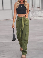 Belted Baggy Denim Cargo Jeans