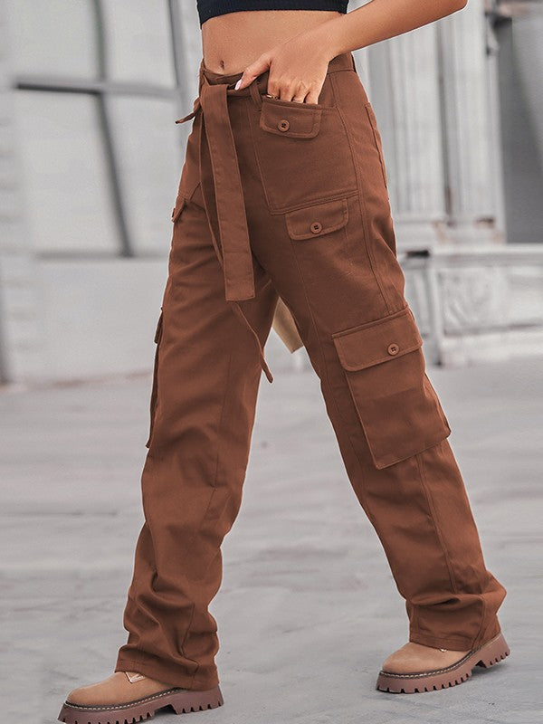Belted Baggy Denim Cargo Jeans