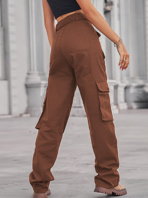 Belted Baggy Denim Cargo Jeans