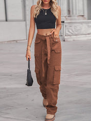 Belted Baggy Denim Cargo Jeans