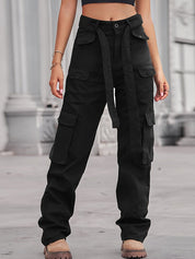 Belted Baggy Denim Cargo Jeans