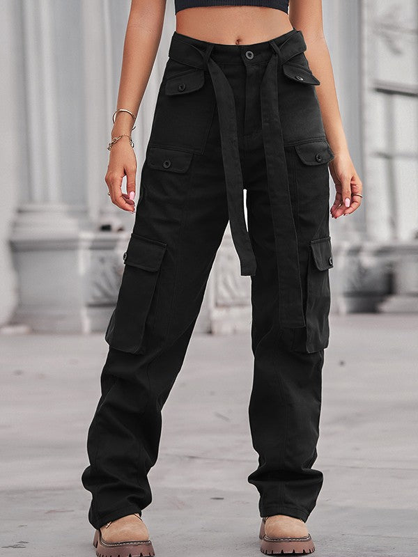 Belted Baggy Denim Cargo Jeans