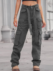 Belted Baggy Denim Cargo Jeans