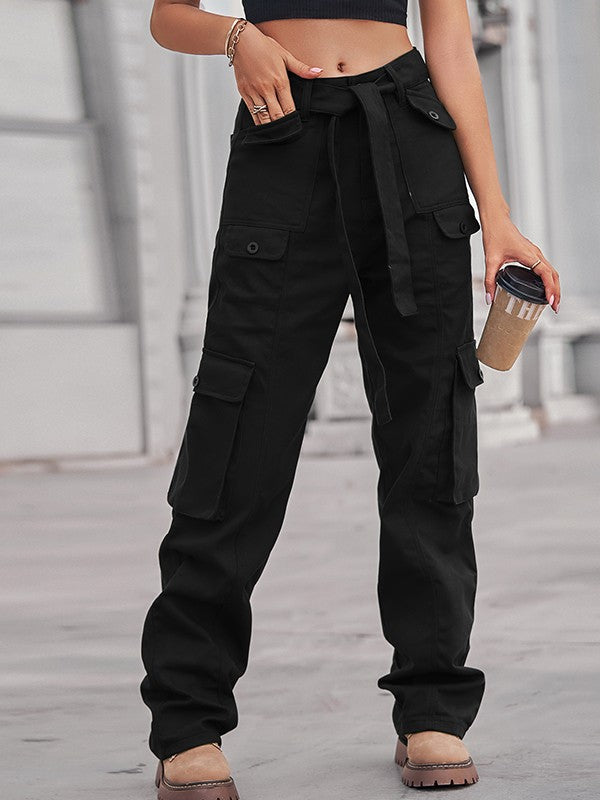 Belted Baggy Denim Cargo Jeans