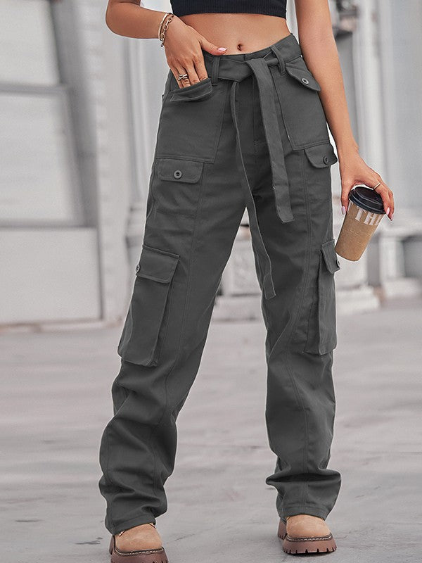 Belted Baggy Denim Cargo Jeans