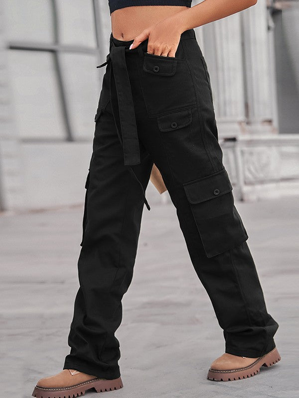 Belted Baggy Denim Cargo Jeans