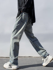 Men's Stitched Distressed Straight Leg Jeans