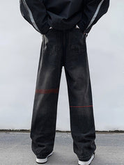 Men's Stitched Distressed Straight Leg Jeans