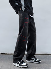 Men's Stitched Distressed Straight Leg Jeans