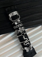 7pcs Silver Mixed Pattern Ring Set