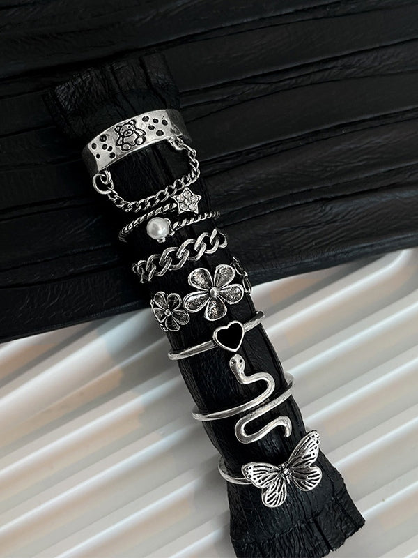 7pcs Silver Mixed Pattern Ring Set