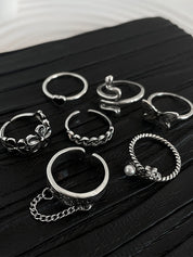 7pcs Silver Mixed Pattern Ring Set