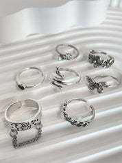 7pcs Silver Mixed Pattern Ring Set