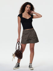Denim Straight Leg Cargo Shorts