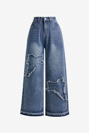 Star Patch Distressed Blue Boyfriend Jeans