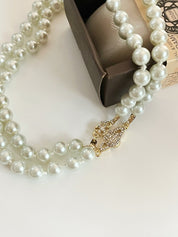Rhinestone Charm Double Layered Faux Pearl Necklace