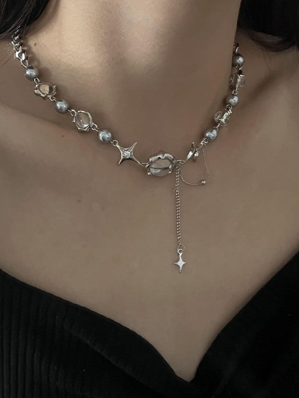 Star Charm Beads Faux Pearl Necklace