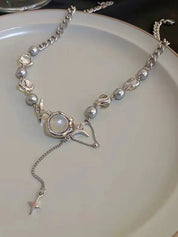 Star Charm Beads Faux Pearl Necklace