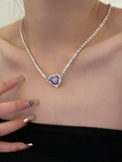 Rhinestone Heart Charm Necklace