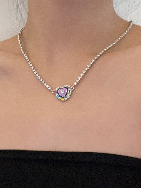 Rhinestone Heart Charm Necklace