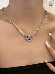 Rhinestone Heart Charm Necklace