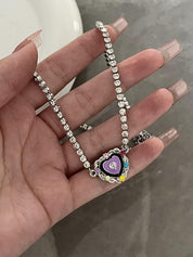 Rhinestone Heart Charm Necklace
