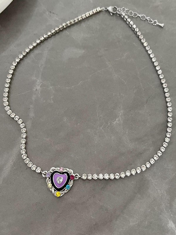 Rhinestone Heart Charm Necklace