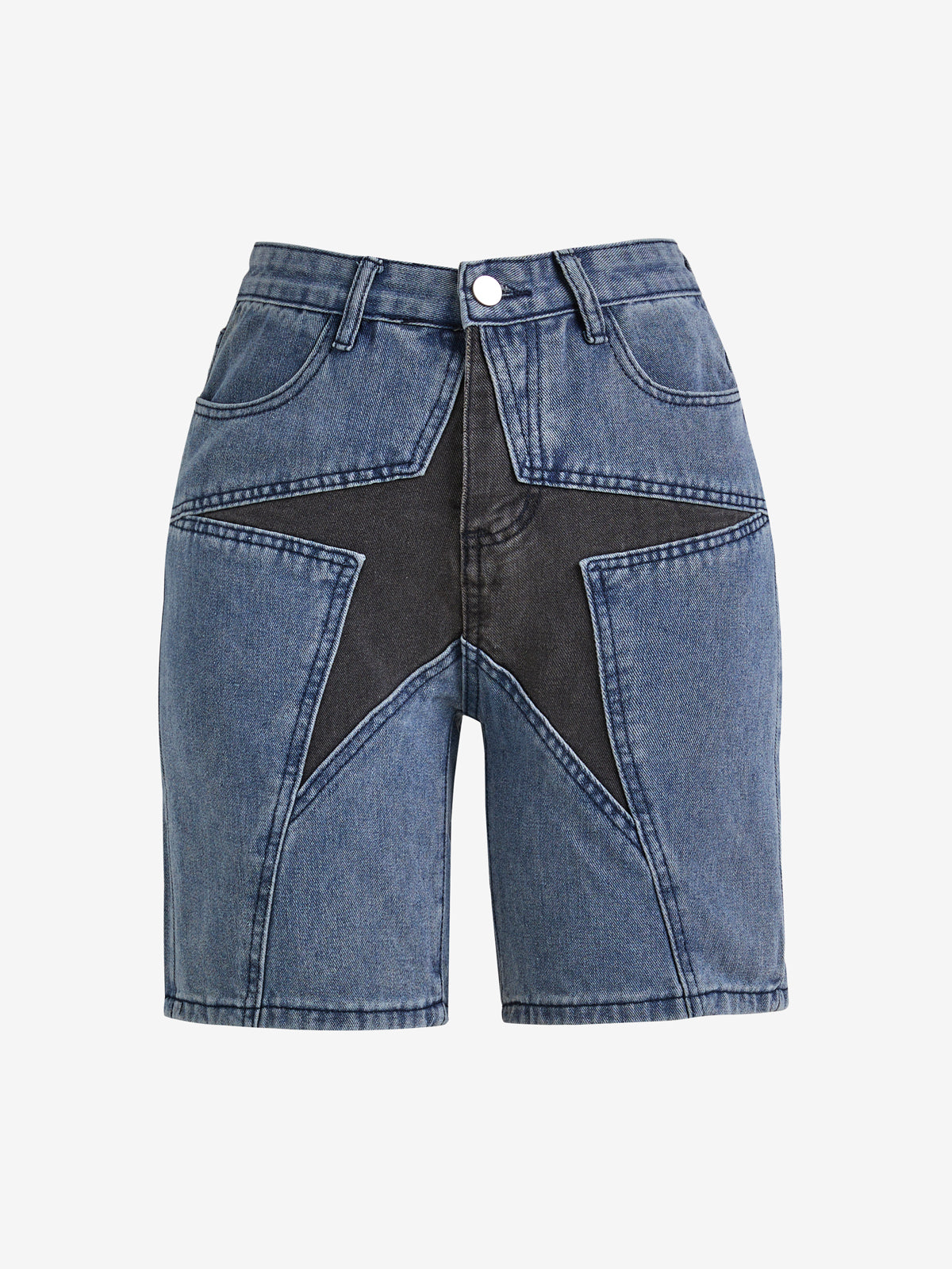 Five-Pointed Star Splicing Slim Ddenim Shorts