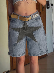 Five-Pointed Star Splicing Slim Ddenim Shorts