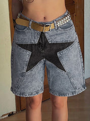 Five-Pointed Star Splicing Slim Ddenim Shorts