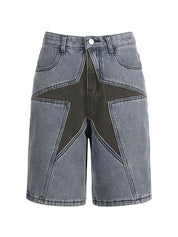 Five-Pointed Star Splicing Slim Ddenim Shorts