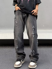 Men's Star Patch Distressed Loose Jeans